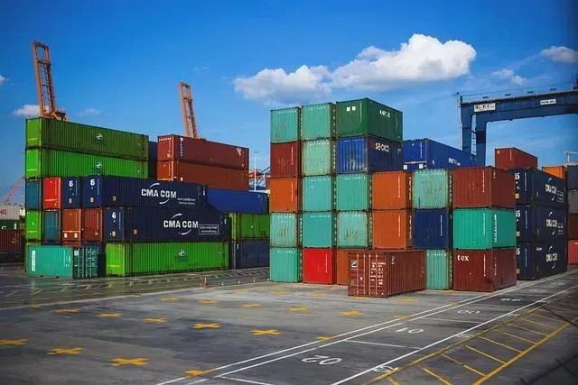 Stacked shipping containers at a cargo terminal