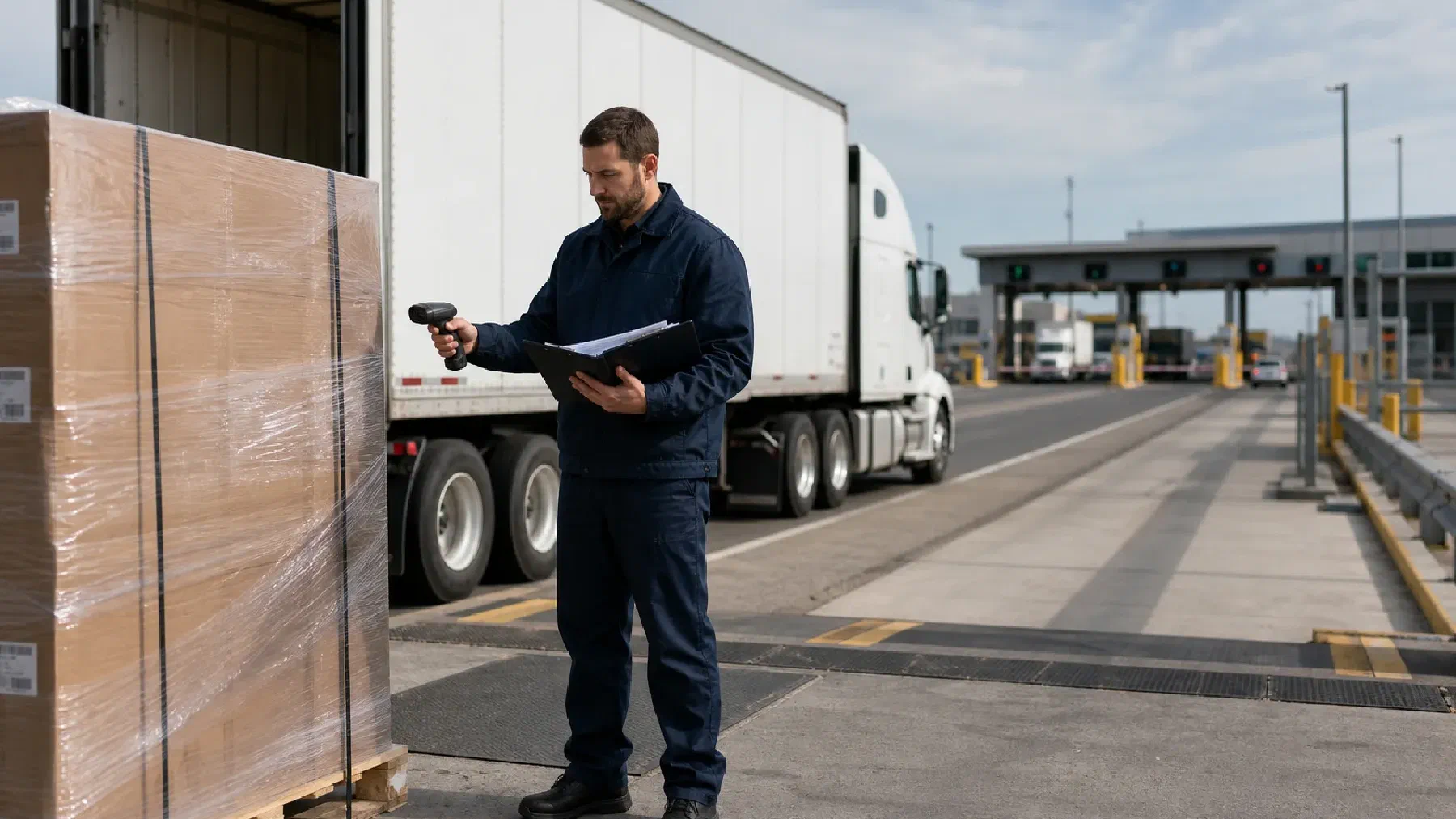 A logistics professional processing consolidated inventory at a Canadian distribution facility