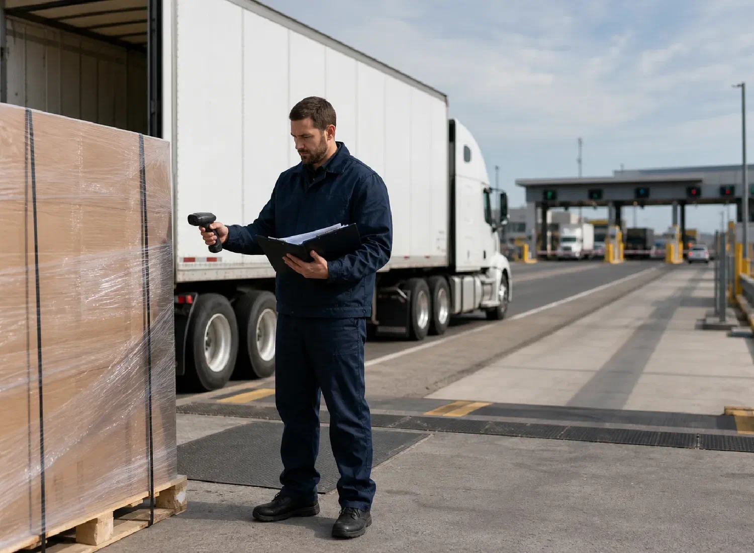 A logistics professional processing consolidated inventory at a Canadian distribution facility