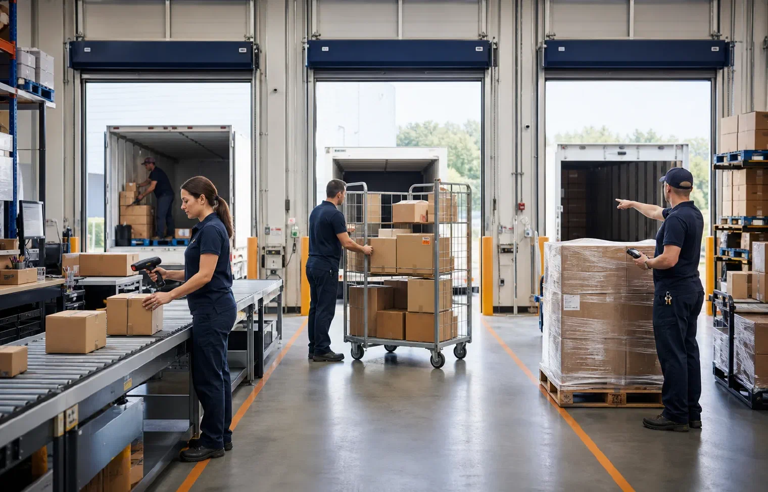 Parcel, case and pallet orders moving through separate outbound distribution lanes