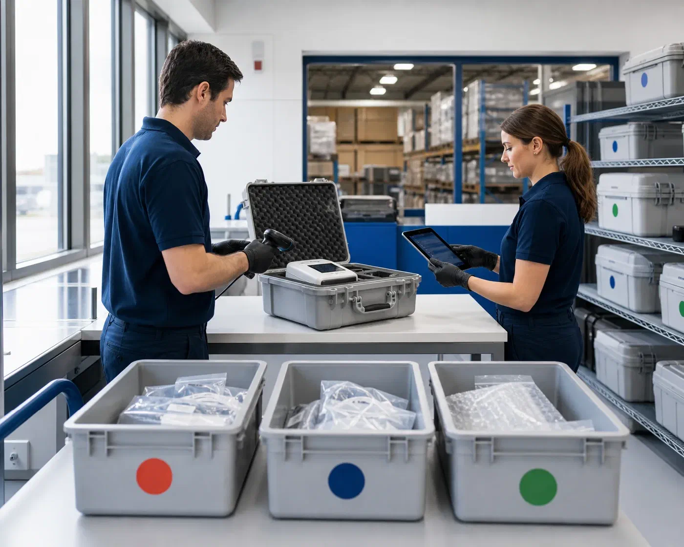 A returned medical device being identified and held for authorized inspection