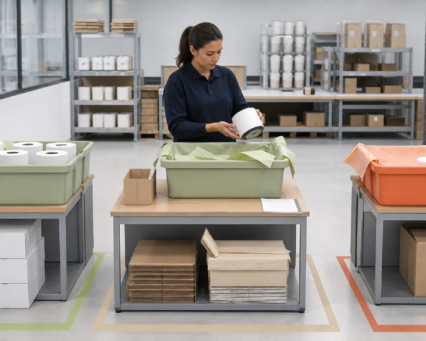 Returned consumer products being reviewed and separated by disposition