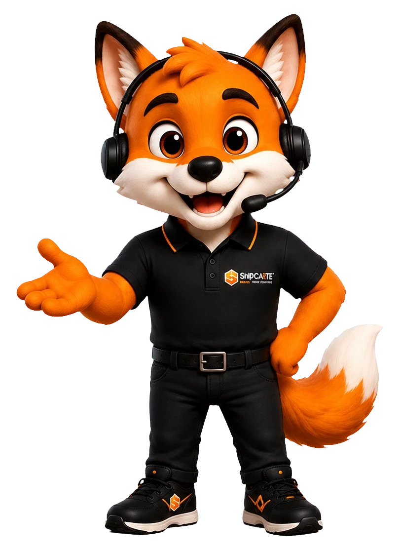 ShipCarte fox mascot wearing a support headset