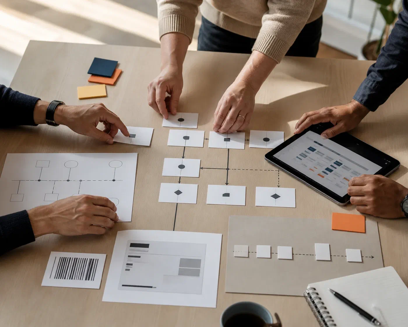 Technology and operations partners mapping a logistics workflow together